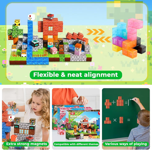 200 3+ Annexfun PCS Magnetic Blocks - Magnetic Building Blocks, Stacking Magnets for Kids, Sensory Toy for STEM