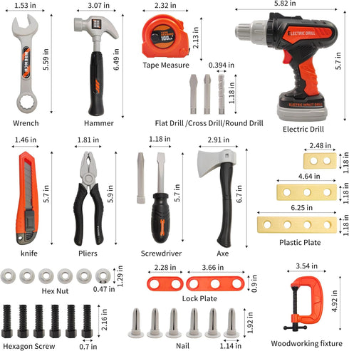Kids Tools Set with Storage Bag, 38 PCS Play Tool Accessories for Toddlers 3-5, Tool Sets for Boys Ages 4-6, 6-8 Gifts