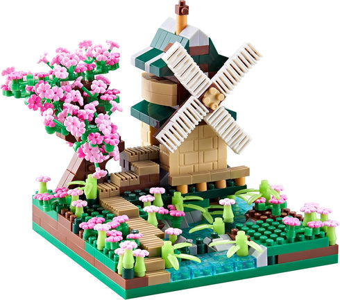 JXRLMB Architecture River Windmill Tree Cute Micro Mini Building Blocks Sets Trees