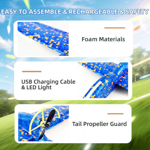 HSRBO 2 Pack Electric Foam Airplane Toy,Throwing Whirly Gliders Plaything Aeroplane with USB Charging and LED Glowing