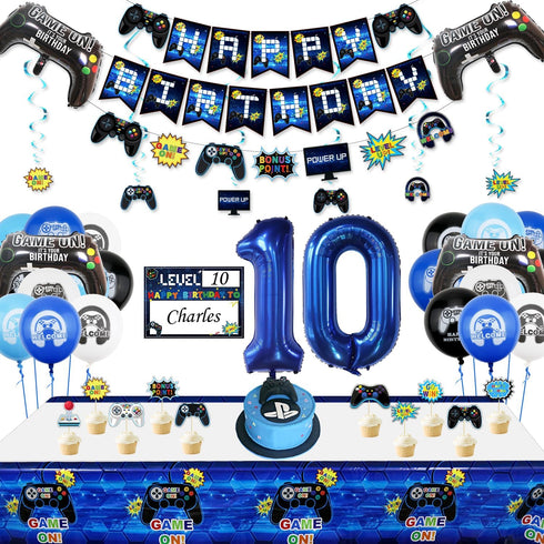Video Game Party Decorations: 10th Birthday Supplies with HAPPY BIRTHDAY Banner & Gaming Balloons