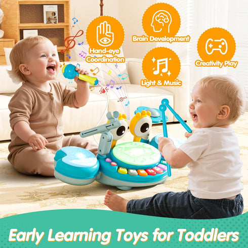 Set 1-3, Set 1 6 9 12 18 Toddler Drum for Kids Baby Drum Year Old with Light-Up Microphone, Musical Instruments