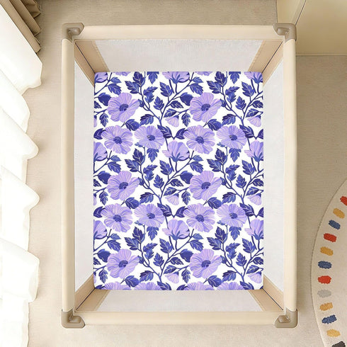 miaozhen 1 Pack 52x28 Cotton Baby Crib Sheets Soft Comfy Style Chow Chow Floral Print Purple Toddler Mattresses