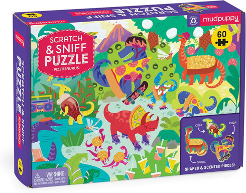 Mudpuppy Pizzasaurus – 60 Piece Scratch & Sniff Puzzle with Colorful Pizza Themed Dinosaurs