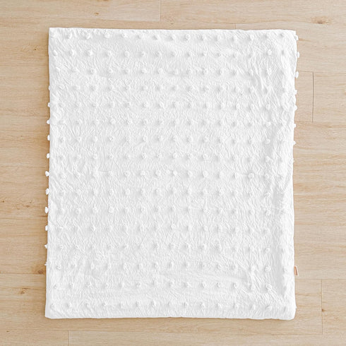 Set 3pc Set White Crib Bedding Tufted Dots Jacquard Baby Comforter with Fitted Sheet and Bed Skirt - Cute Embroidery