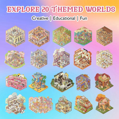 Fieoriia 3D 20 Sets Sticker Book Scene, DIY Miniature World Craft Kit, Art Therapy Activity for Adults, Kids, Family