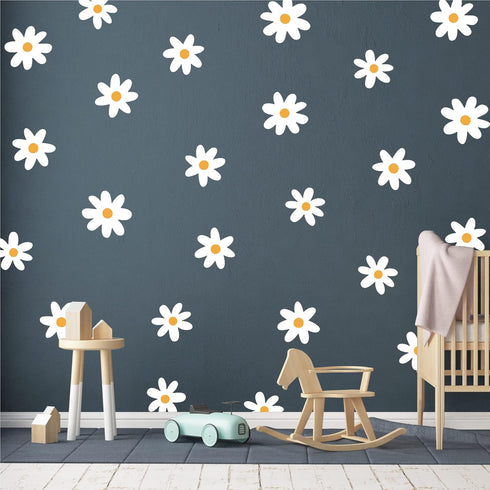 A Room with Flower Vinyl Daisy Wall Decals, Peel and Stick Floral Stickers for Nursery Home Decor