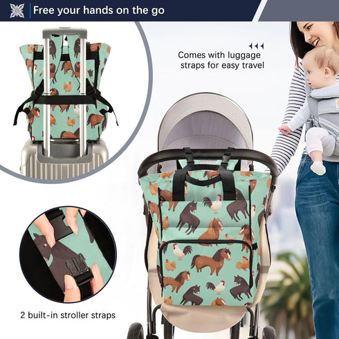 SUABO Seamless Backpack A Of Horese Pattern Baby Diaper Bag Large Bag Waterproof Travel Diaper Bags for Moms and Dads