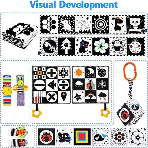 7 Pcs High Contrast Black and White Baby Toys for Newborn, Montessori Tummy Time Sensory Toys for 0-6 Months