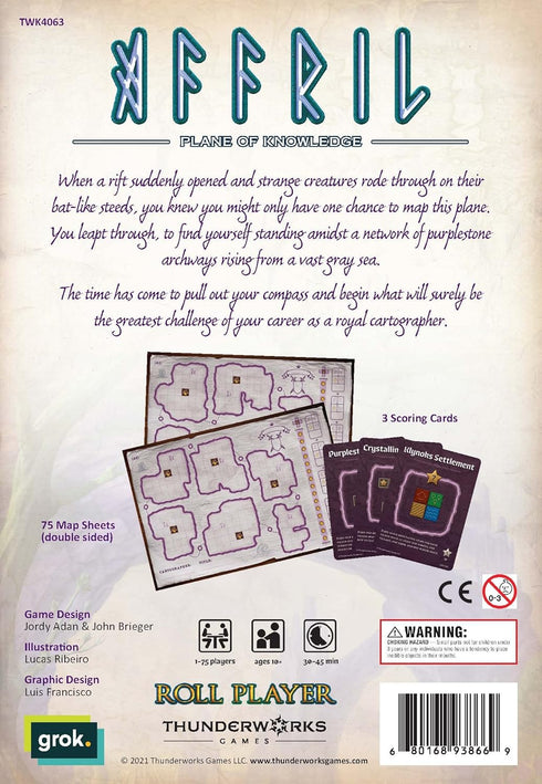 Thunderworks Games - Cartographers: Map Pack 2, Affril | Expansion for The Award-Winning Game of Fantasy Map Drawing | Strategy Flip and Write Board Game | Ages 10+ | Family Game for 1-75 Players