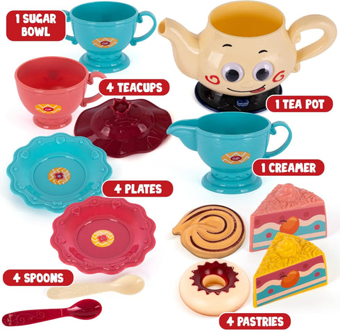 ArtCreativity 19-Piece Musical Tea Set for Girls - Toddler Tea Party Set with Motion-Activated Sound, Music, Lights