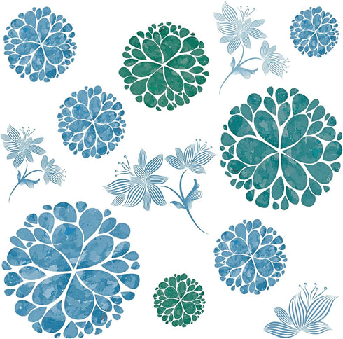 Fashion 3D DIY Creative Blue Flowers Wall Decals, Removable Flower Vines Wall Stickers for Living Room, Nursery Room