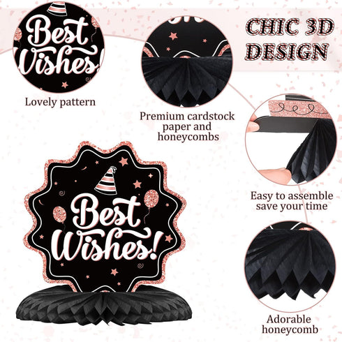 Clabby 12 Pieces Honeycomb Centerpieces Birthday Table Decorations for Women Men Anniversary Party Supplies (Rose Gold,