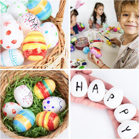 FunsLane 50 Pcs Easter Eggs White Blank Plastic Eggs, Paintable DIY Creative Decoration Eggs for Party Favors