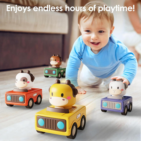 iPlay, iLearn Press and Go Car Toys for Toddlers 1-3 | Baby Animal Racing Cars | Infant Play Vehicle Set