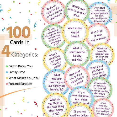 100 Pcs Family Conversation Cards - Fun Conversation Starters for Kids, Adults, and Family Road Trips