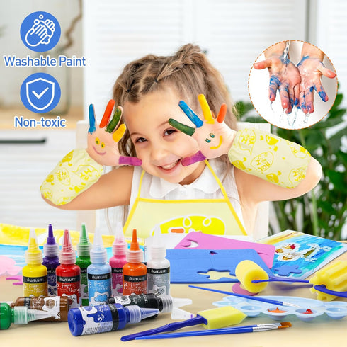 MuseLuxe 45PCS Kit,12 Kids Washable Finger Paint Colors Non Toxic Finger Paints,Art Painting Supplies for Toddlers