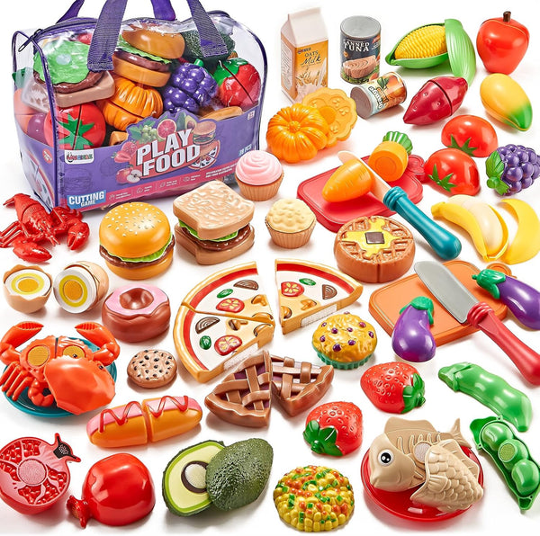 LAUGIGLE Pretend Play Food for Kids Kitchen, 78Pc Cutting Toy Food with