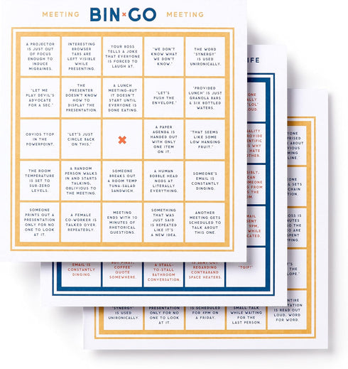 Brass Monkey Bin-go to A Dumb Meeting | Game Book with Perforated Bingo Cards for Office Meetings