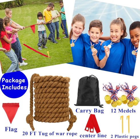 Outdoor Tug of War Rope for Kids and Adults - 20FT for Family Reunions, Birthday Parties, Team Building