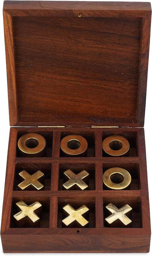 Ajuny Tic Tac Toe Board Games, Decorative Storage Box with Wooden Brass Inlays for Kids and Adults