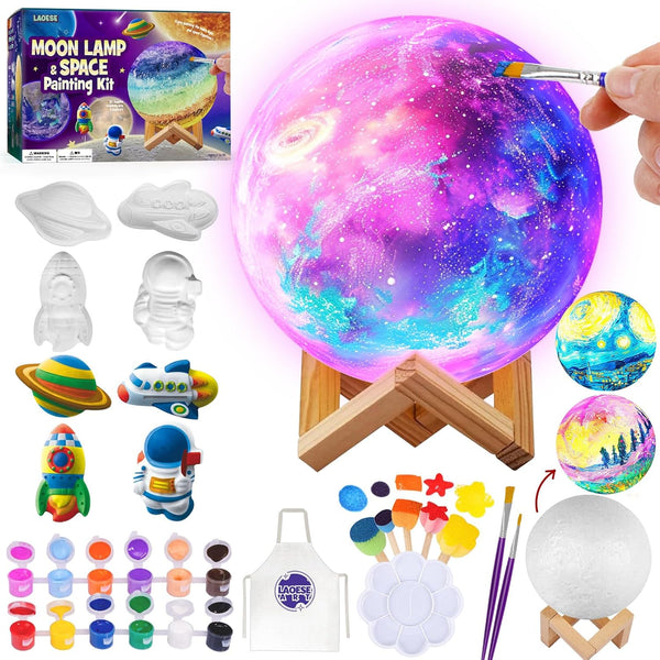 Paint Your Own Moon Lamp Kit, DIY 3D Space Moon Night Light, Art Supplies for Kids Ages 8-12, Birthday Gift