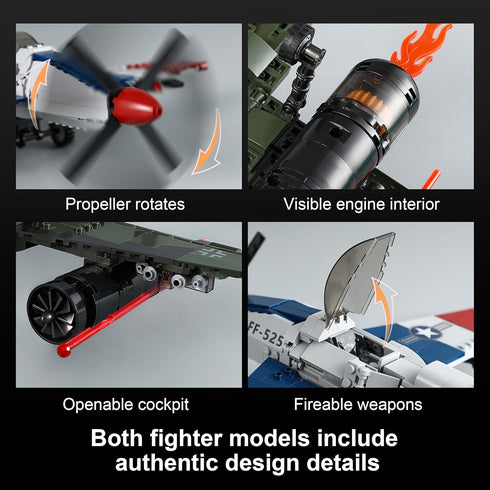 Mr.River WW2 Sets 262 P-51D Military Airplane Toy Building Compatible with Lego, Me Fighter Jet & Plane Army Model Kits