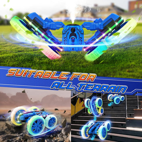 2-in-1 4WD 2.4GHz 360 8-12 Jimdella RC Cars Toys, Remote Control Car Transform with Spray & LED Lights, Off-Road Stunt