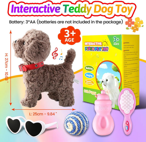 Marsjoy Set, Teddy Walking Barking Dog Toy Singing Puppy Repeat What You Say Teddy with Control Leash Electronic Dog