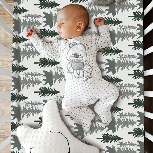 Hahafelt 3 Set Sets Set Pcs Woodland Crib Bedding for Boys, Green Elk Bear Baby Crib for Newborn, Infant & Toddler