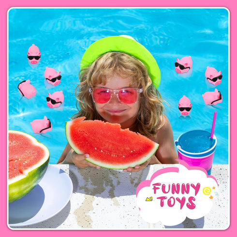 200 Sets Liliful Mini Rubber Pig Bath Toy with Sunglasses Pink Float and Squeak Pig Bathtub Toys for Baby Shower