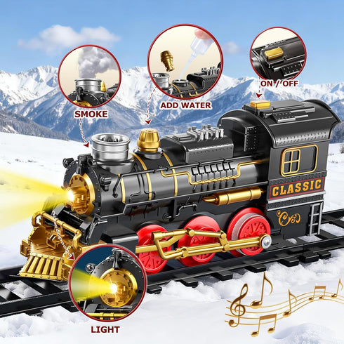 Novaluki Set 2-Layer 4-8, 3 4 5 6 7 8 Christmas Train for Kids, Train Track Toys with Smoke, Light and Sound, DIY