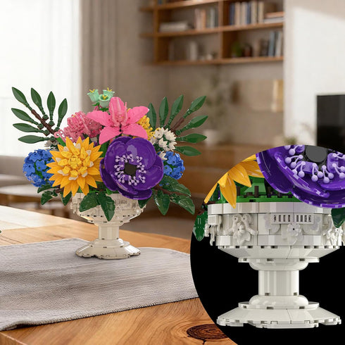 Set (1081PCS) Botanicals Flower Bouquet Building - Includes Hydrangeas, Snapdragons, Peonies & More, Artificial Flower