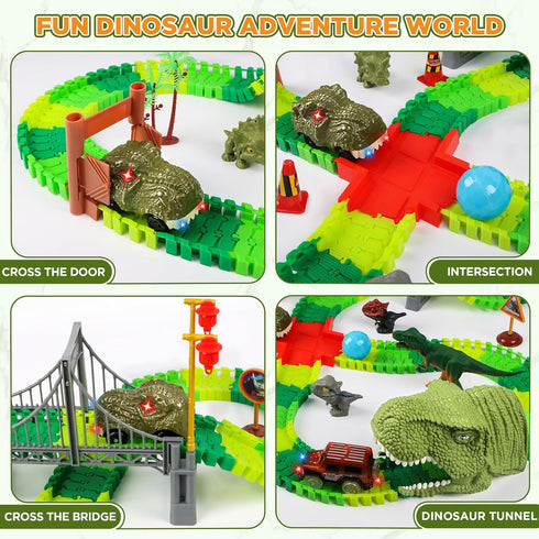 3 4 5 6 7 Set Dinosaur Track Race Car Toys - Birthday Toys Gifts for Year Old Boys Girls - Flexible Dinosaur Track Car