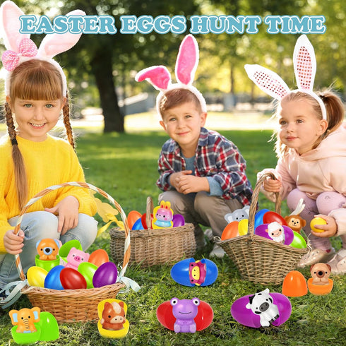 24 Pack Shemira Easter Eggs Filled with Animals Slow Rising Toys, Easter Basket Stuffers Fillers for Kids, Easter Eggs