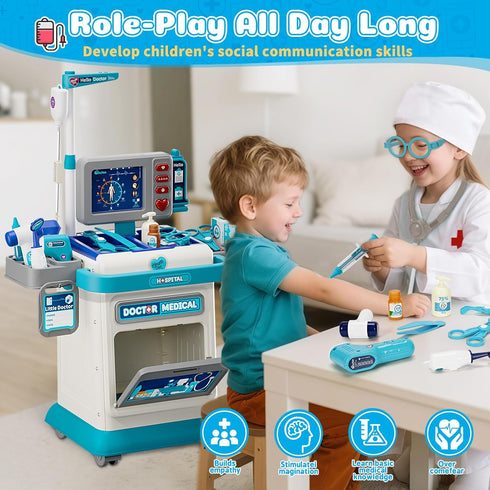3-5, Set 3 4 5, Doctor Kit for Toddlers Pretend Doctors Play with Cart, Costume and Stethoscope for Kids Aged Role Play