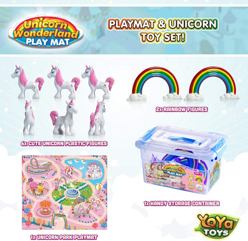 Set 8 Playset 3 4 5 6 7 8 YoYa Toys Unicorn Playmat - Pretend Play for Kids - PCS Unicorns and Rainbows Figures