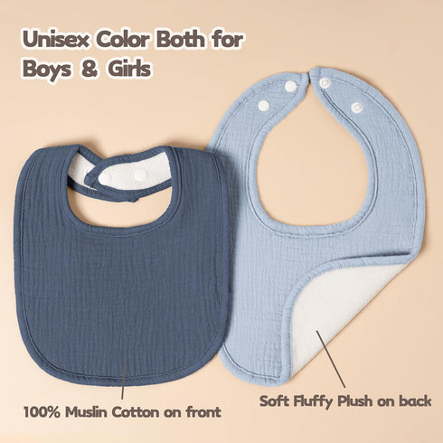 Muslin Baby Drool Bibs 10-Pack, Soft Square Adjustable Bandana Bibs for Unisex Newborn Baby Girls & Boys