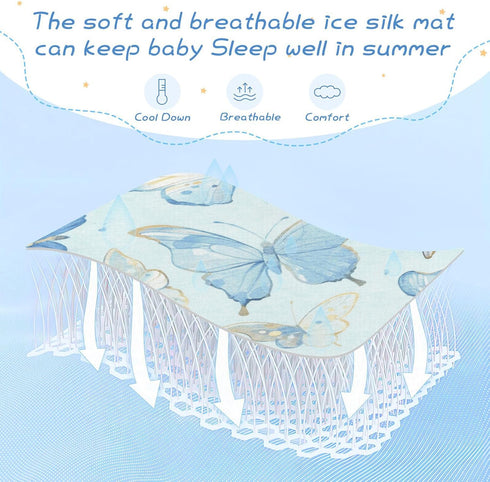 SyXIOP 28" 52" Watercolor Butterflies Light Blue Cooling Baby Crib Mattress x washablraining Pads for Baby&Toddler