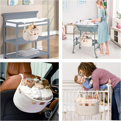 2-Layer Diaper Caddy Hanging Organizer, Detachable Versatile Handles Storage Nursery Hanging Basket for Stroller, Crib