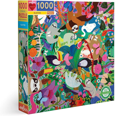 eeBoo: Piece and Love Sloths 1000 Piece Square Adult Jigsaw Puzzle, Puzzle