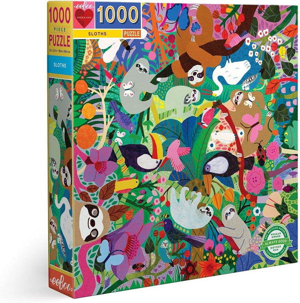 eeBoo: Piece and Love Sloths 1000 Piece Square Adult Jigsaw Puzzle, Puzzle