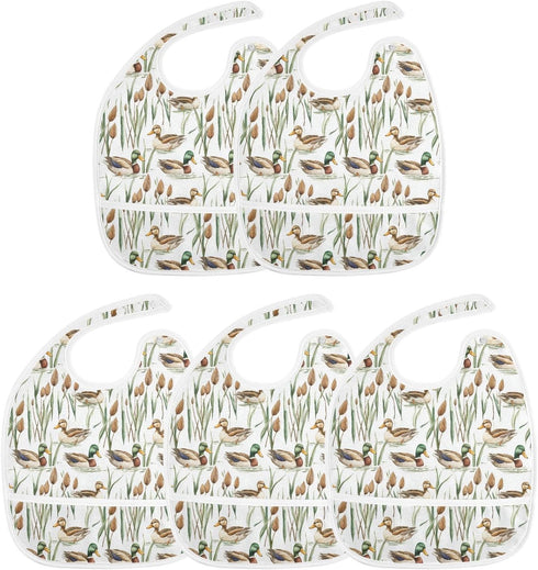 IHCVHQX 1 Pack Baby Feeding Bibs for Boys Girls Watercolor Mallard Ducks Toddler Infant Bandana Drool Bibs with Pocket