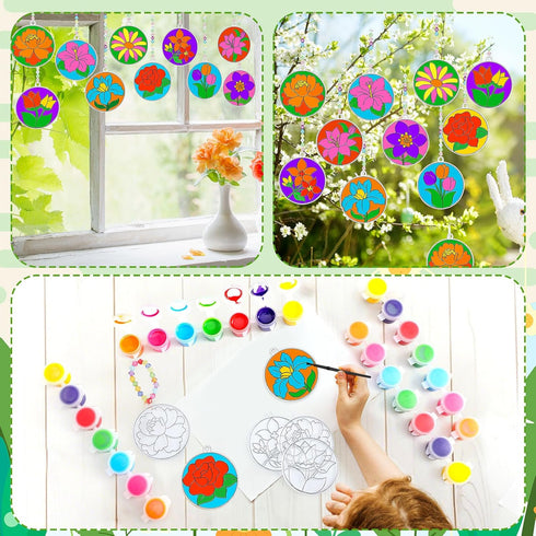 30 Sets WinnerWhy Spring Flower Suncatchers Window Art Kits, Mother's Day Floral DIY Sun Catchers Crafts Paint Your Own