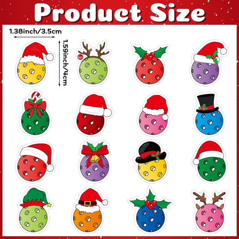 1000Pcs Haooryx Chirstmas Pickleball Sticker Rolls - Colorful Pickleball Waterproof Vinyl Reusable Laptop Stickers