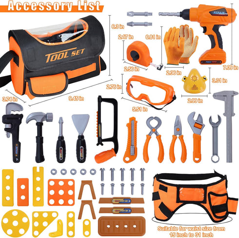 Set,MAGIC4U 52PCS Set 3-8 Kids Tool Toddler Tool with Electric Drill Toy & Kids Tape Measure, Pretend Play Construction