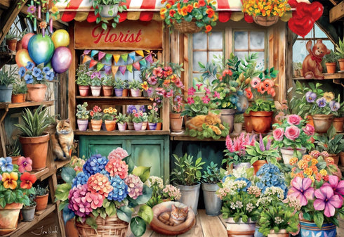 2000 38.5 26.5 Buffalo Games Jigsaw Puzzles for Adults Pieces - Tom Wood - The Flower Shop - Hard Adult Puzzle