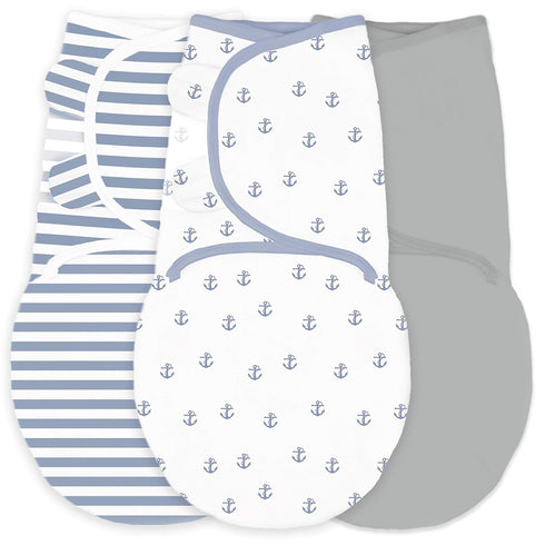 Amazing Baby Swaddle Blanket with Adjustable Wrap, Set of 3, Tiny Anchors,