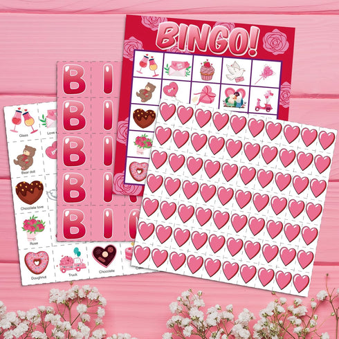 jollylife 40 Players Valentine's Day Bingo Game Cards - Class Party Supplies Activity