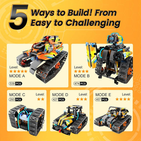 5 1 8-12, 6 7 8 9 10 11 12+, Set, STEM Robot Building Kit with APP / Remote Control, in RC Robotic Car Toy for Kids
